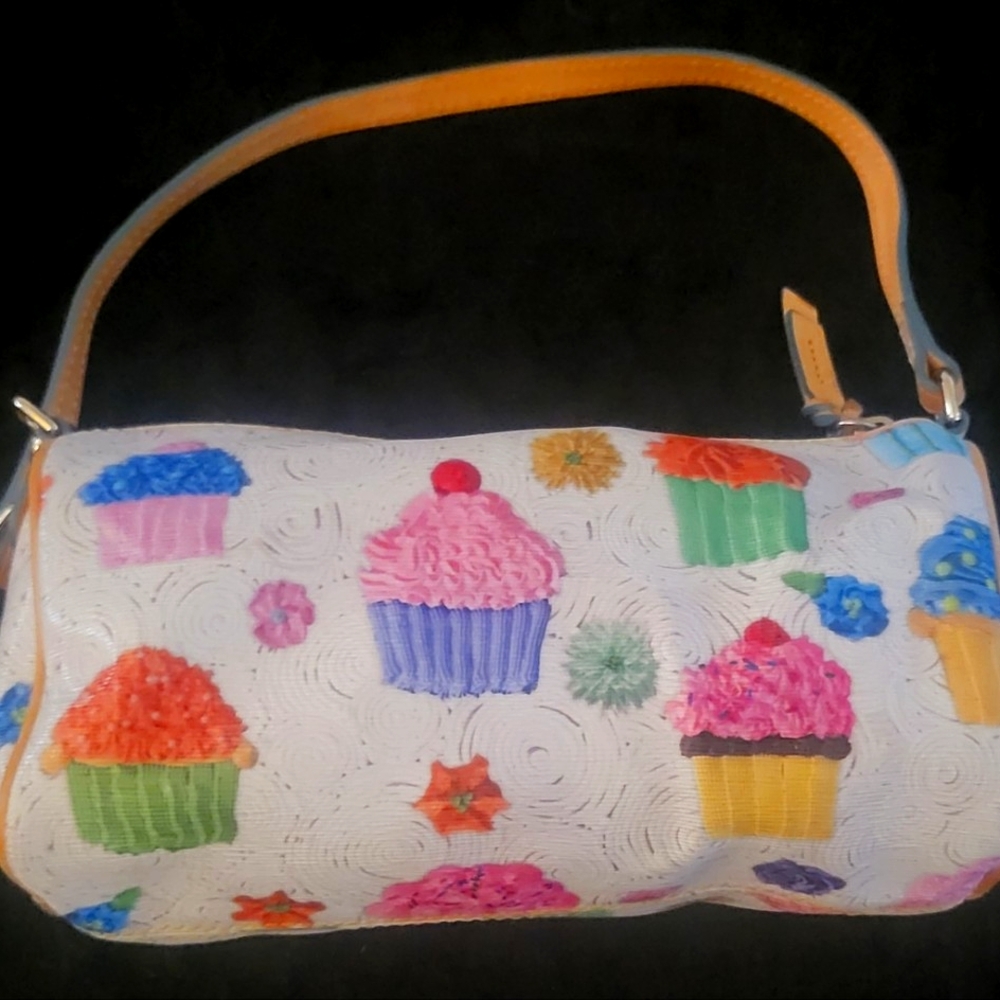 Pre-Loved Dooney and Bourke Small Barrel Bag in Cupcake Pattern with Wallet.